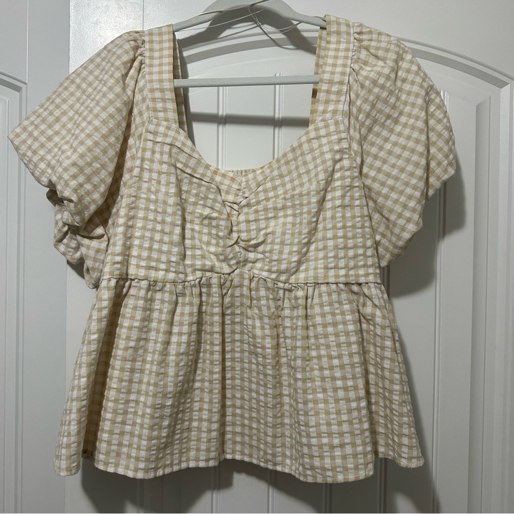 Old Navy Beige Checkered Blouse